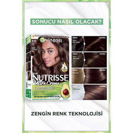 Garnier Nutrisse Yoğun Besleyici Kalıcı Krem Saç Boyası 5.12 Büyüleyici Küllü Kahve