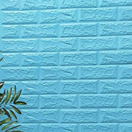 Kağıdı Kendinden Yapışkanlı 70X77cm 1 Adet Çoçuk Odası Salon Ofis Mavi Taş Tuğla 3D Duvar Nw05