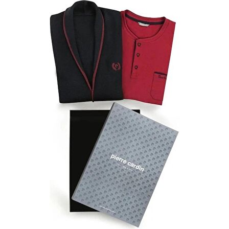 Pierre Cardin Erkek Çeyizlik Uzunkollu Pijama ve Triko Sabahlık 3'lü Set Takım