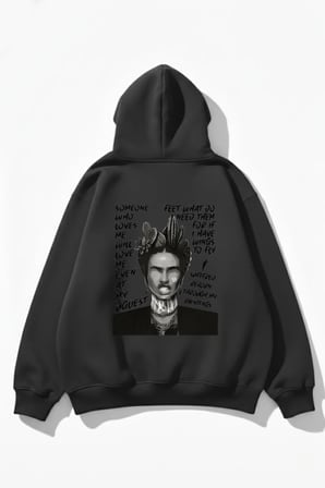 Unisex Yumuşak Dokulu Frida Kahlo Viva La Vida Baskılı Tasarım Oversize 3 İplik Hoodie Sweatshirt