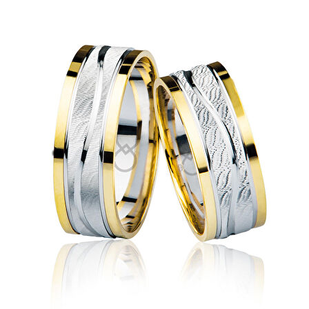 Harem Altın Sarı Beyaz Şeritli Altın Alyans 3603-3