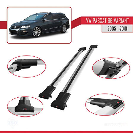 Volkswagen Passat B6 (3C) Variant 2005-2010 Arası ile Uyumlu FLY Model Ara Atkı Tavan Barı Gri 2 Adet