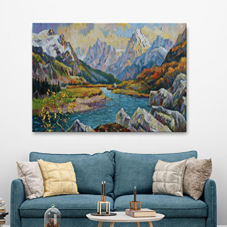 Kafkas Dağları Manzaralı Yağlıboya Görünüm Dekoratif Kanvas Duvar Tablosu-3603