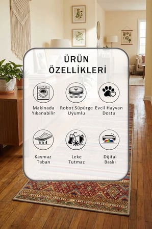 Modern Dijital Baskı Yıkanabilir Kaymaz Yolluk Halı Vizon