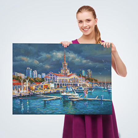 Soçhi Limanı Rusya Yağlıboya Görünüm Dekoratif Kanvas Duvar Tablosu-3604