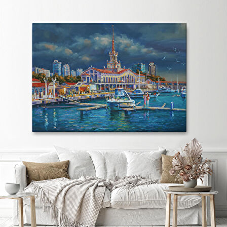 Soçhi Limanı Rusya Yağlıboya Görünüm Dekoratif Kanvas Duvar Tablosu-3604