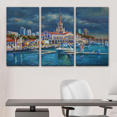 Soçhi Limanı Rusya Yağlıboya Görünüm Dekoratif Kanvas Duvar Tablosu-3604