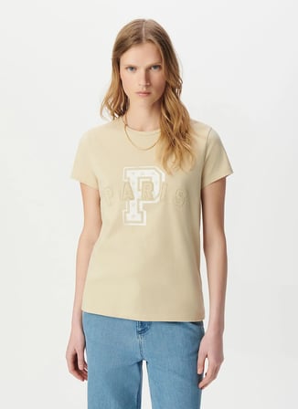 İkks Yuvarlak Yaka Baskılı Bej Kadın T-Shirt B210125