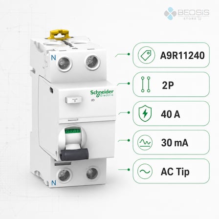 Schneider Electric Acti9 iID A9R11240 AC Tip 2P 40A 30mA Kaçak Akım Koruma Rölesi