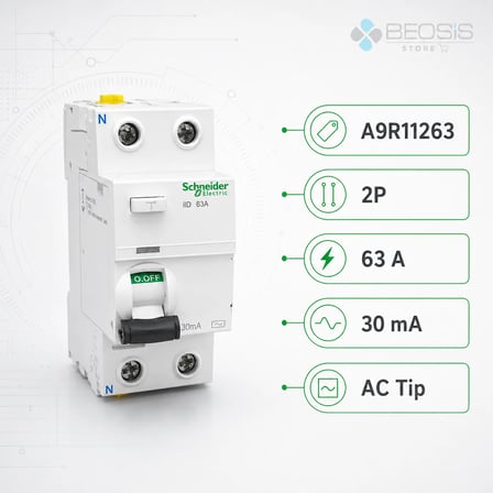 Schneider Electric Acti9 iID A9R11263 AC Tip 2P 63A 30mA Kaçak Akım Koruma Rölesi