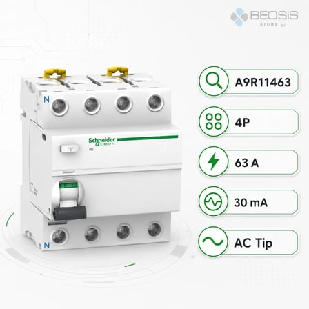 Schneider Electric Acti9 iID A9R11463 AC Tip 4P 63A 30mA Kaçak Akım Koruma Rölesi