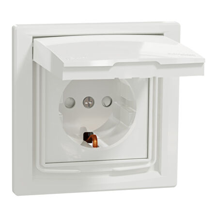 Schneider Electric EPH3100321 Asfora Beyaz IP44 Ç.K. Kapaklı Topraklı Priz Çerçeveli