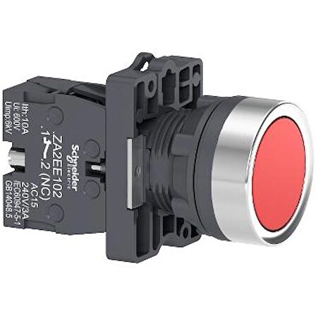 Schneider Electric XA2EA42, Yuvarlak kırmızı yaylı buton Ø 22 - yay dönüşlü - 1NK