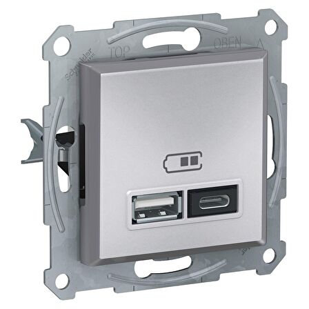Schneider Asfora Plus Alüminyum USB Şarj Prizi 2.4A Type A+C Çerçevesiz - EPH2700361