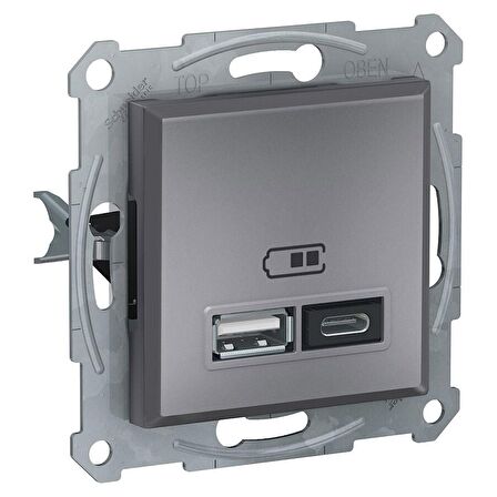 Schneider Asfora Plus Çelik USB Şarj Prizi 2.4A Type A+C Çerçevesiz - EPH2700362