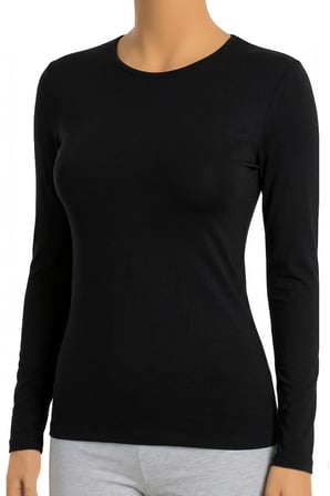 Öts Kadın T-Shirt Bisiklet Yaka Uzun Kol (%96 Pamuk - %4 Elastan)