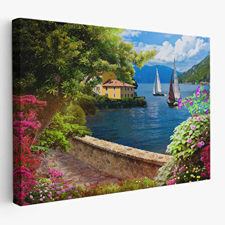 Denize Açılan Çiçekli Yol Duvar Tablosu-3606