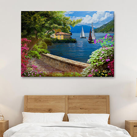 Denize Açılan Çiçekli Yol Duvar Tablosu-3606