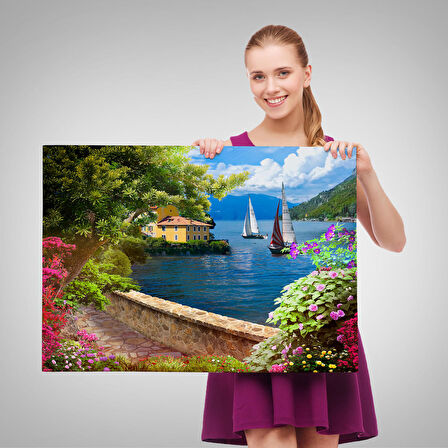 Denize Açılan Çiçekli Yol Duvar Tablosu-3606