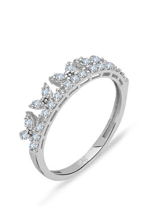 Beyaz Altın Taç Model Kombin Yüzük