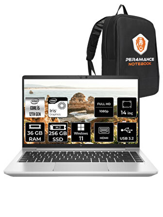 HP EliteBook 640 G9 Intel Core i5 1235U 36GB 256GB SSD 14" FHD W11P Taşınabilir Bilgisayar & PER4 Çanta
