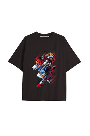 UNİSEX Bay Sonic Desenli Siyah Yazlık T-shirt