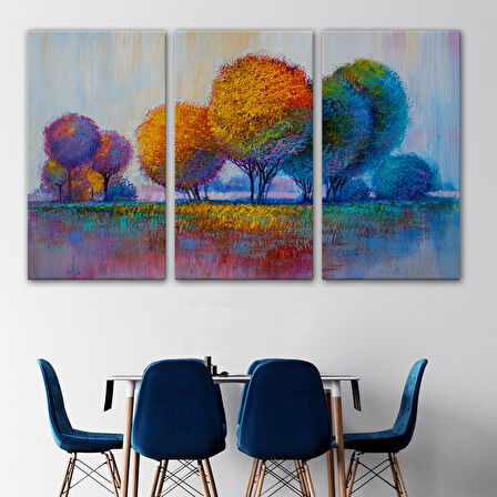 Renkli Ağaçlar Yağlıboya Görünüm Dekoratif Kanvas Duvar Tablosu-3608