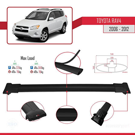 Toyota RAV4 III (XA30) 2006-2012 Arası ile Uyumlu FLY Model Ara Atkı Tavan Barı Siyah 3 Adet