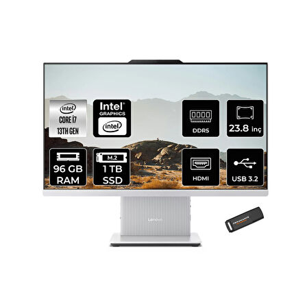 Lenovo IdeaCentre 24IRH9 i7 13620H 96GB DDR5 1TB SSD 23.8" FHD IPS FDOS Beyaz All in One PC & PER4