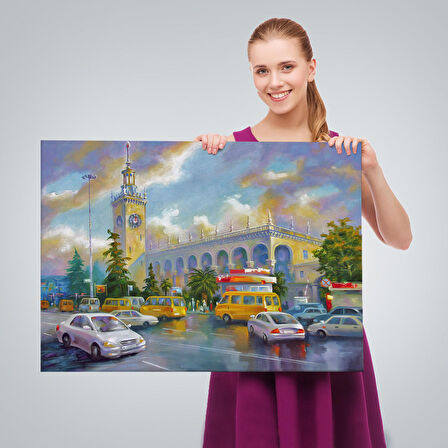 Soçhi Tren İstasyonu Yağlıboya Görünüm Dekoratif Kanvas Duvar Tablosu-3610