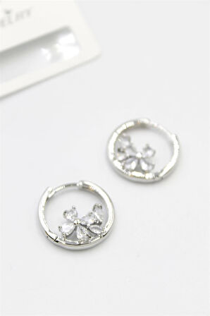 Taşlı Çiçek Küpe - Gümüş