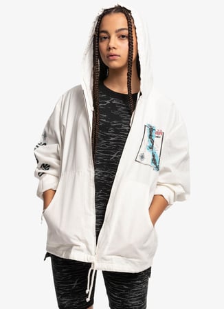 Quiksilver Beyaz Erkek Kapüşonlu  Baskılı Zip Ceket EQYJK03946 THEBAJAJACKET JCKT