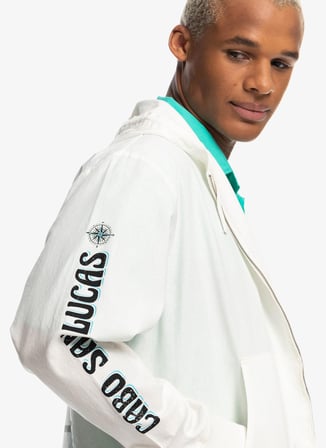 Quiksilver Beyaz Erkek Kapüşonlu  Baskılı Zip Ceket EQYJK03946 THEBAJAJACKET JCKT