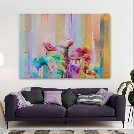 Fırça Darbeli Soyut Çiçek Yağlıboya Görünüm Kanvas Tablo-3613