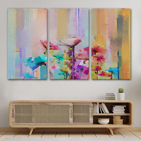 Fırça Darbeli Soyut Çiçek Yağlıboya Görünüm Kanvas Tablo-3613