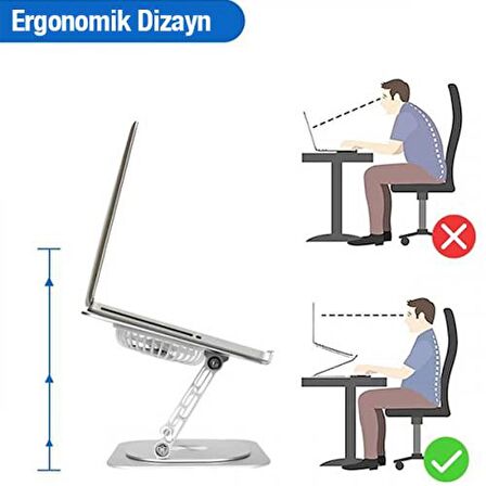 Coofbe 360° Dönebilen Çift Katmanlı Yükseklik Ayarlı Laptop Soğutucu Laptop Standı Notebook Soğutucu