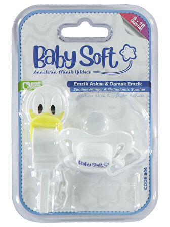 Baby Soft Askılı Silikon Damaklı Emzik 6-18 Ay Beyaz