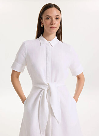 Lauren Ralph Lauren Gömlek Yaka Beyaz Diz Altı Kadın Elbise WAKANA-3/4 SLEEVE-CASUAL DRESS