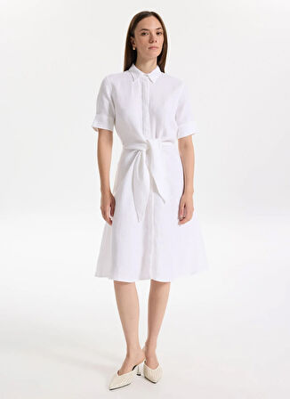 Lauren Ralph Lauren Gömlek Yaka Beyaz Diz Altı Kadın Elbise WAKANA-3/4 SLEEVE-CASUAL DRESS