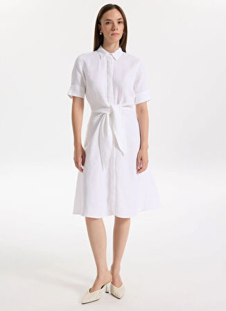 Lauren Ralph Lauren Gömlek Yaka Beyaz Diz Altı Kadın Elbise WAKANA-3/4 SLEEVE-CASUAL DRESS