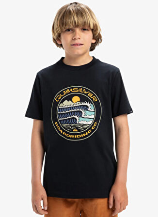 Quiksilver Düz Siyah Erkek Çocuk T-Shirt EQBZT04836-EVO THREE SEAS SS YTH