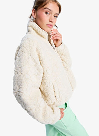 Quiksilver ERJPF03212-BLURRY CLOUD Krem Dik Yaka Normal Düz Kadın Polar Sweatshırt