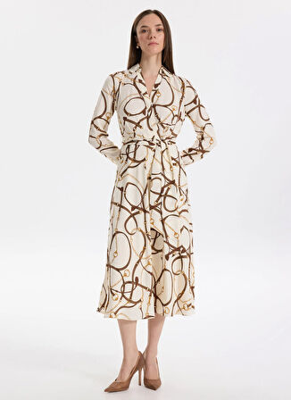 Lauren Ralph Lauren Gömlek Yaka Beyaz Midi Kadın Elbise ROWELLA-LONG SLEEVE-DAY DRESS