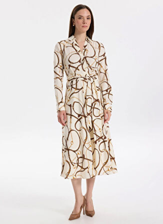 Lauren Ralph Lauren Gömlek Yaka Beyaz Midi Kadın Elbise ROWELLA-LONG SLEEVE-DAY DRESS