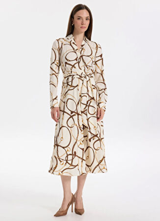 Lauren Ralph Lauren Gömlek Yaka Beyaz Midi Kadın Elbise ROWELLA-LONG SLEEVE-DAY DRESS