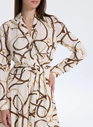 Lauren Ralph Lauren Gömlek Yaka Beyaz Midi Kadın Elbise ROWELLA-LONG SLEEVE-DAY DRESS