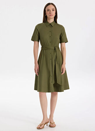 Lauren Ralph Lauren Gömlek Yaka Yeşil Diz Altı Kadın Elbise FINNBARR-SHORT SLEEVE-CASUAL DRESS