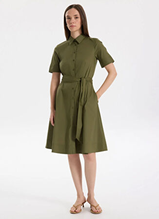 Lauren Ralph Lauren Gömlek Yaka Yeşil Diz Altı Kadın Elbise FINNBARR-SHORT SLEEVE-CASUAL DRESS