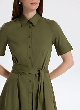 Lauren Ralph Lauren Gömlek Yaka Yeşil Diz Altı Kadın Elbise FINNBARR-SHORT SLEEVE-CASUAL DRESS