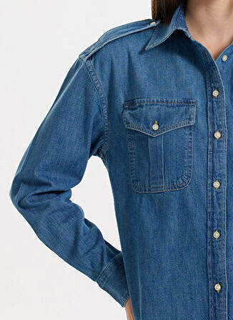 Lauren Ralph Lauren Slim Fit Gömlek Yaka Mavi Kadın Gömlek RODIEL-LONG SLEEVE-BUTTON FRONT SHI